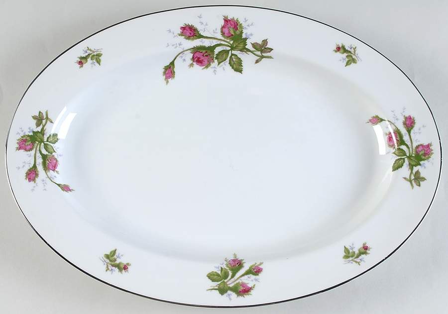 Silvia (Platinum Trim) 16" Oval Serving Platter by Spring China-1