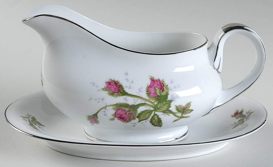 Silvia (Platinum Trim) Gravy Boat & Underplate/Relish by Spring China-1