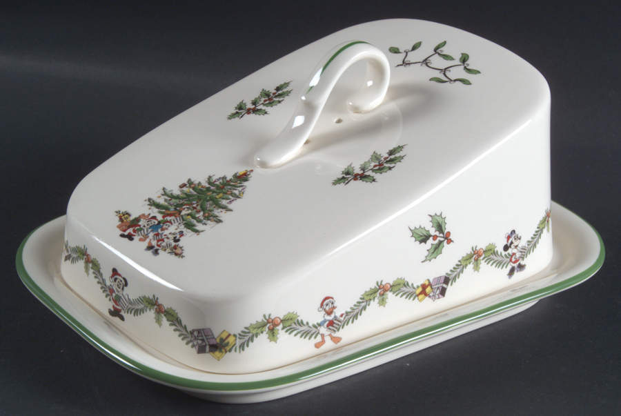 Disney Christmas Tree Celebration Cheese Dish with Lid (Wedge) by Spode-1