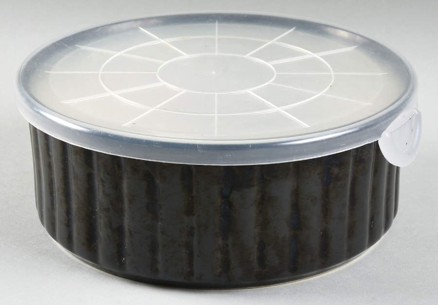 Nova Black (Newer, Grayish White Center) 6" Storage Bowl Ceramic with Plastic Lid by Sango-1