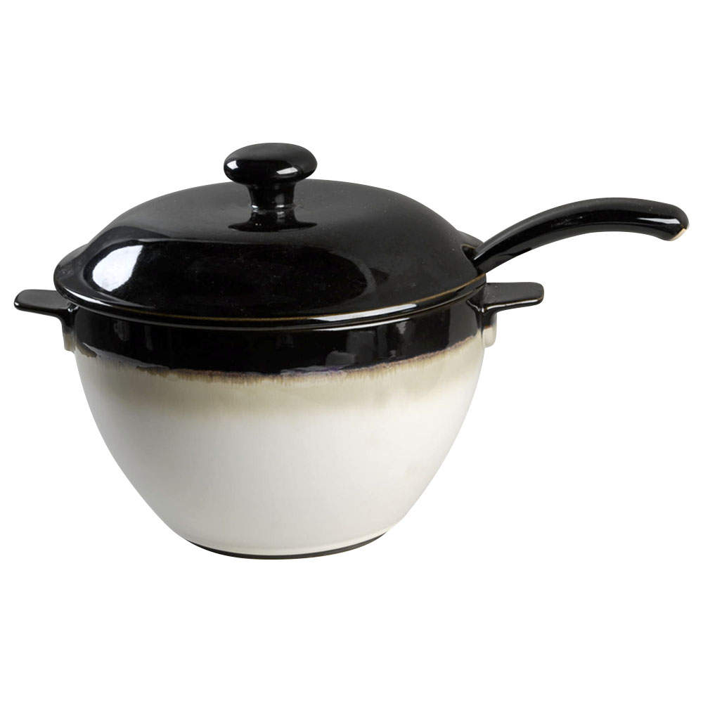 Nova Black (Newer, Grayish White Center) Tureen & Lid w/Ladle by Sango-1