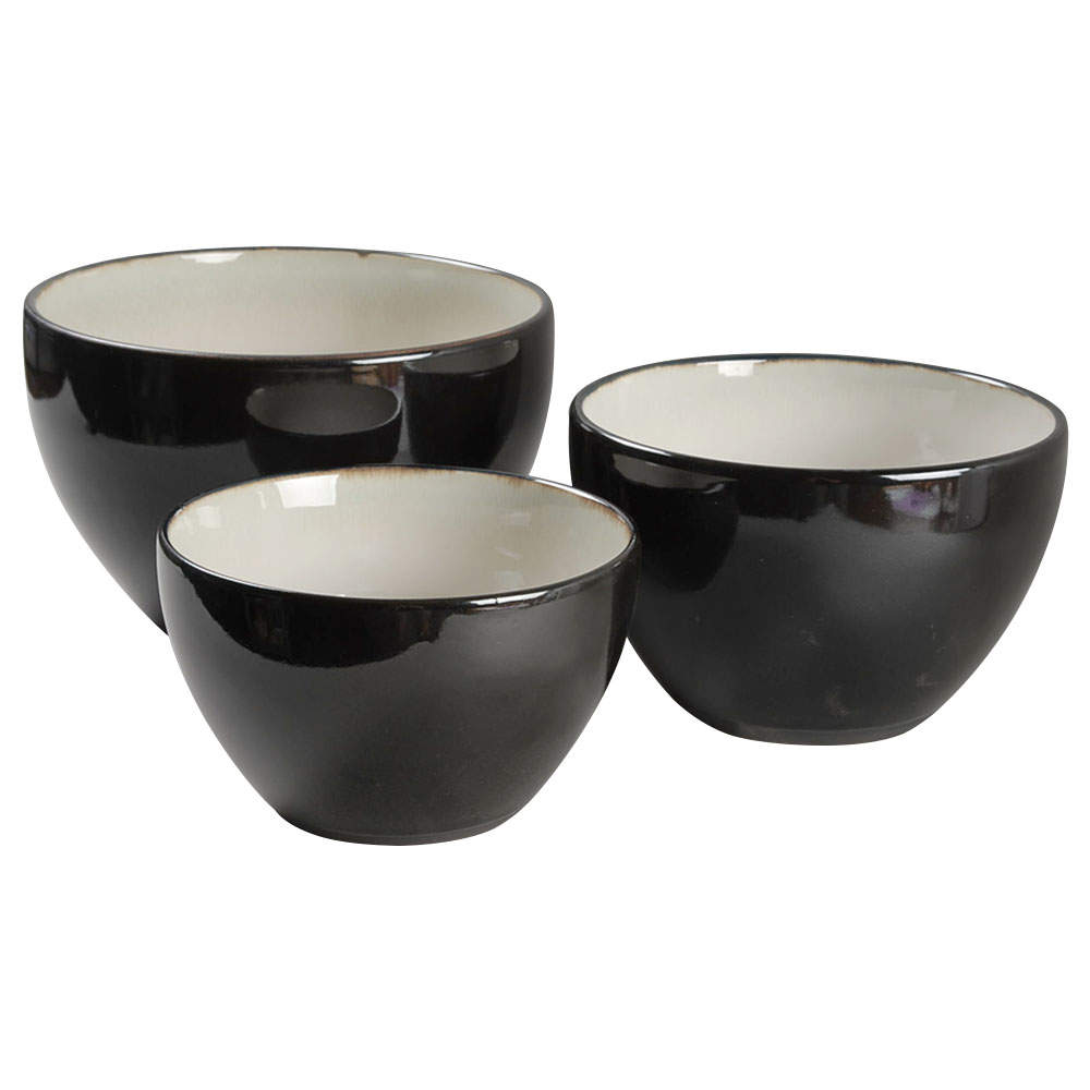 Nova Black (Newer, Grayish White Center) (3 Piece) Mixing Bowl Set by Sango-1