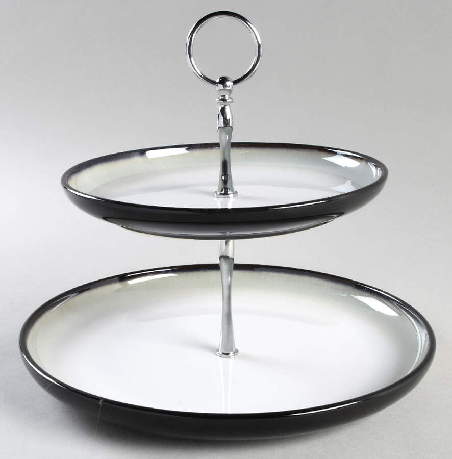 Nova Black (Newer, Grayish White Center) 2 Tiered Serving Tray (Dinner & Salad Plate) by Sango-1