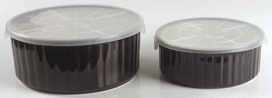 Nova Black (Newer, Grayish White Center) (Set of 2) Ceramic Storage Bowls by Sango-1