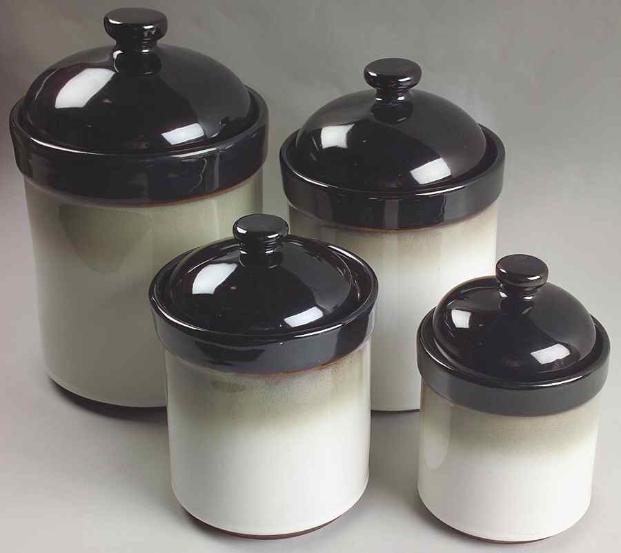 Nova Black (Newer, Grayish White Center) (4 Piece) Canister Set (Box Set) by Sango-1
