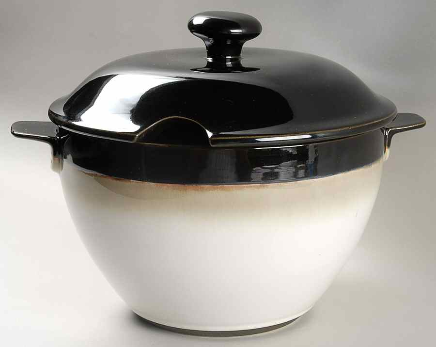 Nova Black (Newer, Grayish White Center) Tureen &  Lid by Sango-1