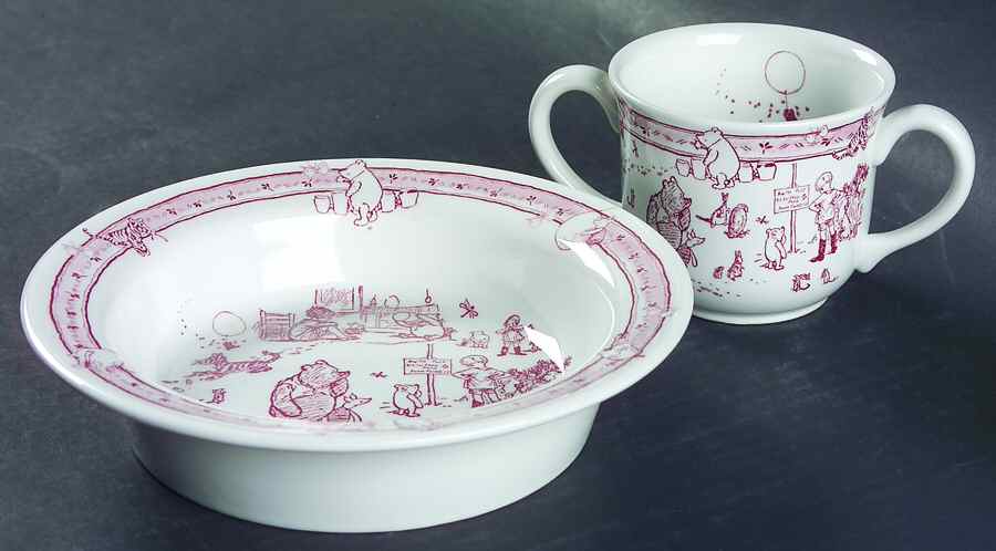 Classic Pooh Discovery (Pink) Child's 2 Handle Mug & Porringer Set by Spode-1
