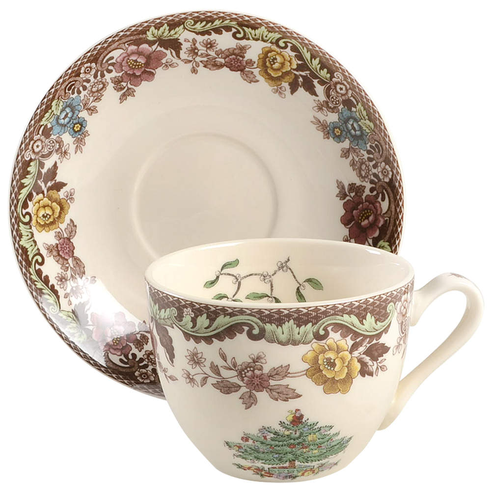 Christmas Tree Grove Flat Cup & Saucer Set by Spode-1