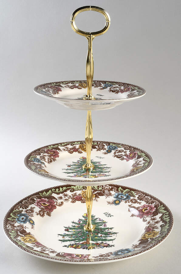 Christmas Tree Grove 13 7/8"-14 1/4" 3-Tiered Serving Tray(DP,SP,BB) HC by Spode-1