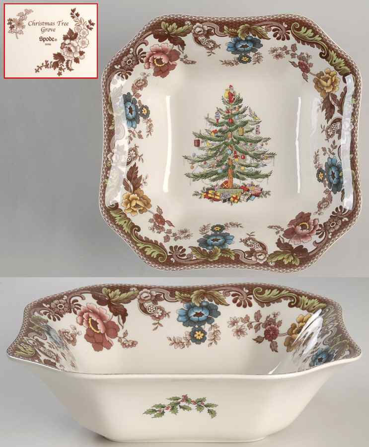 Christmas Tree Grove 9" Square Salad Serving Bowl by Spode-1