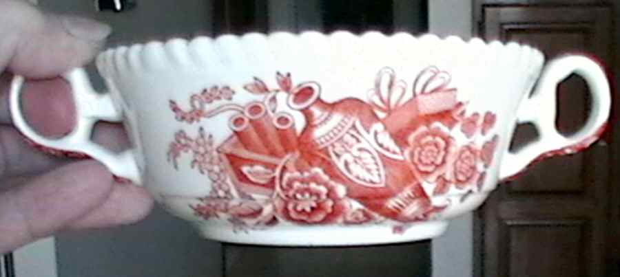 Trophies (Orange) Footed Cream Soup Bowl by Spode-1