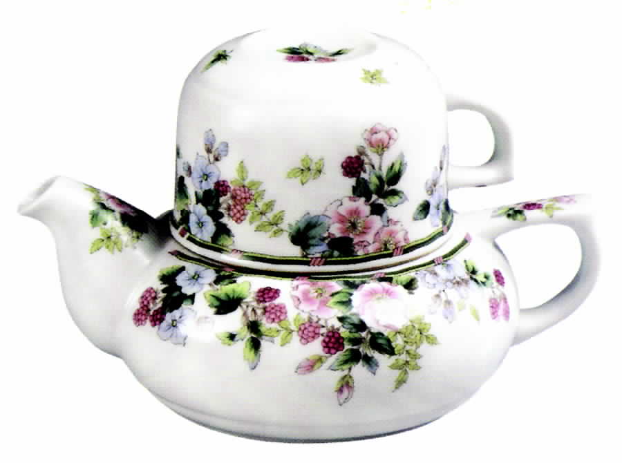 Flowers & Berries Individual Teapot & Lid with Cup by Sadek-1