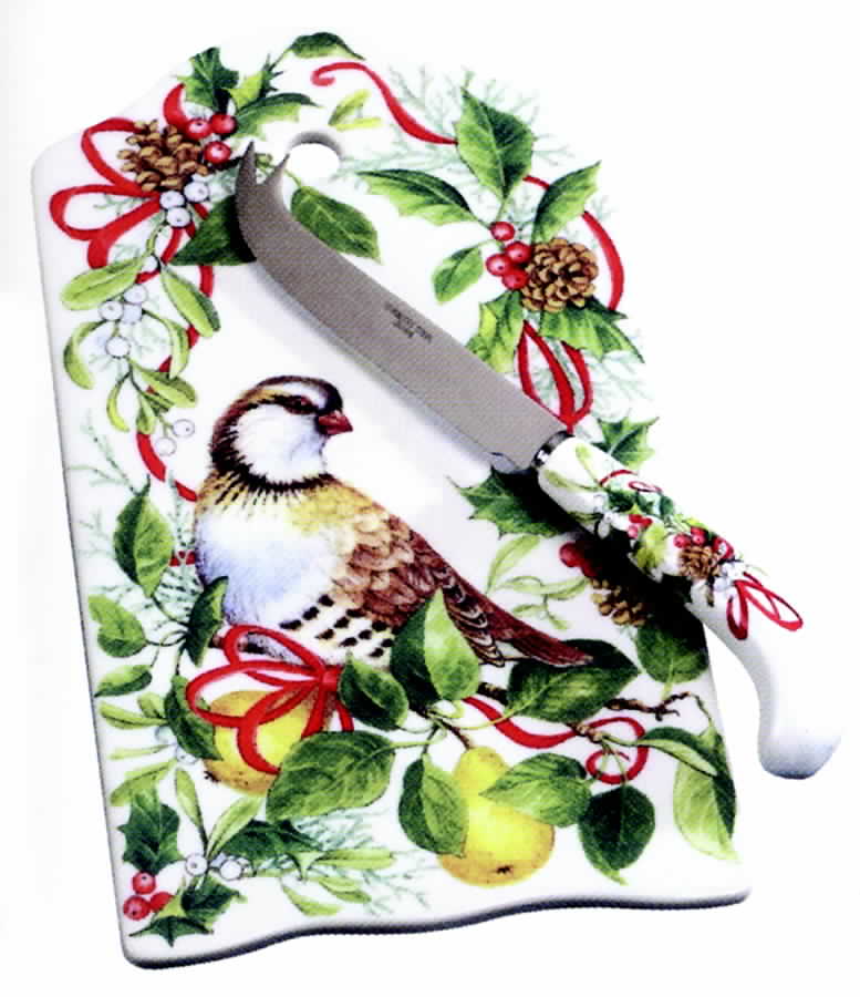 Winter Birds & Wreath 2 Piece Cheese Dish and Knife Set by Sadek-1