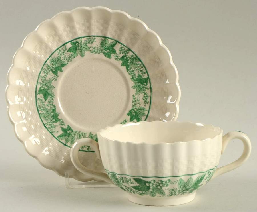 Valencia Green (Green Verge, No Trim) Footed Bouillon Cup & Saucer by Spode-1