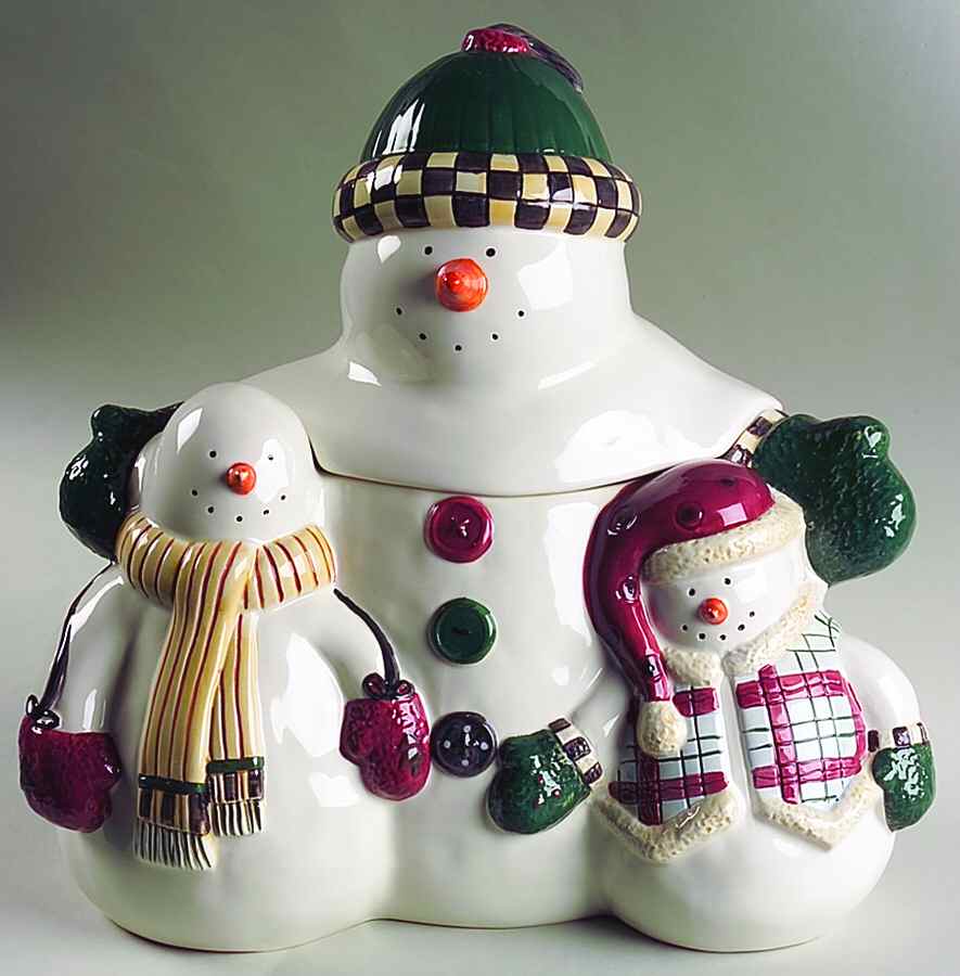 Jolly Snowmen Figural Cookie Jar & Lid by Sakura-1