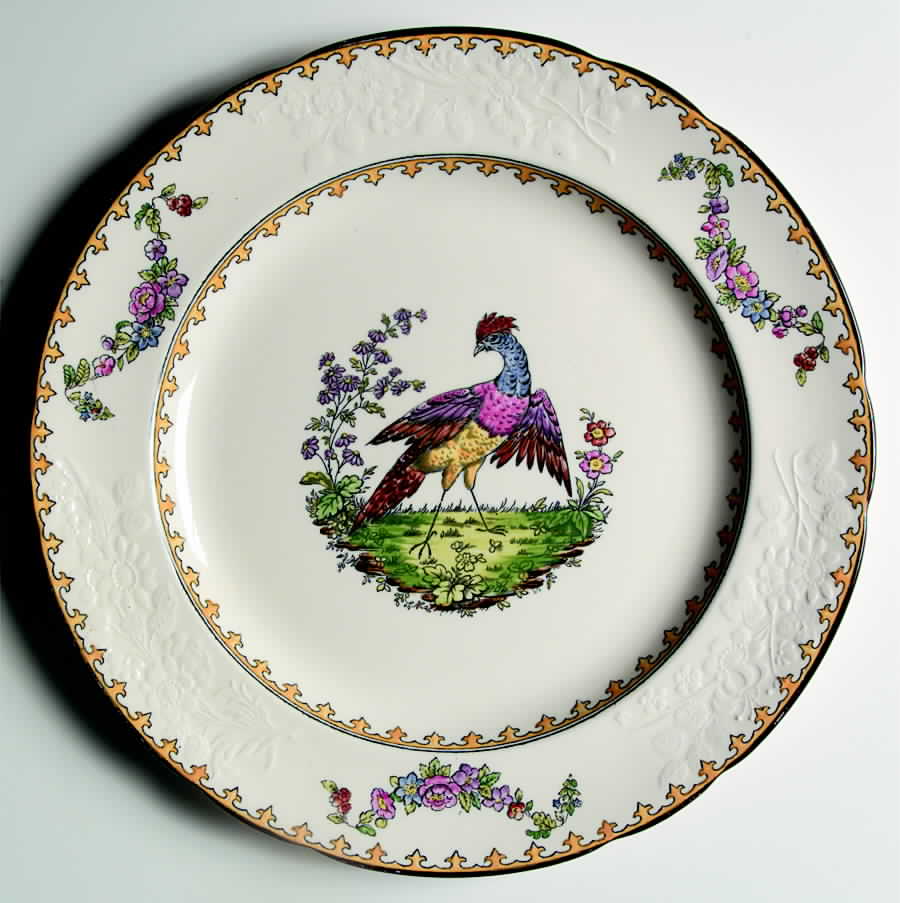 Vienna (Bird Center, Yellow, Scallop) Dinner Plate by Spode-1