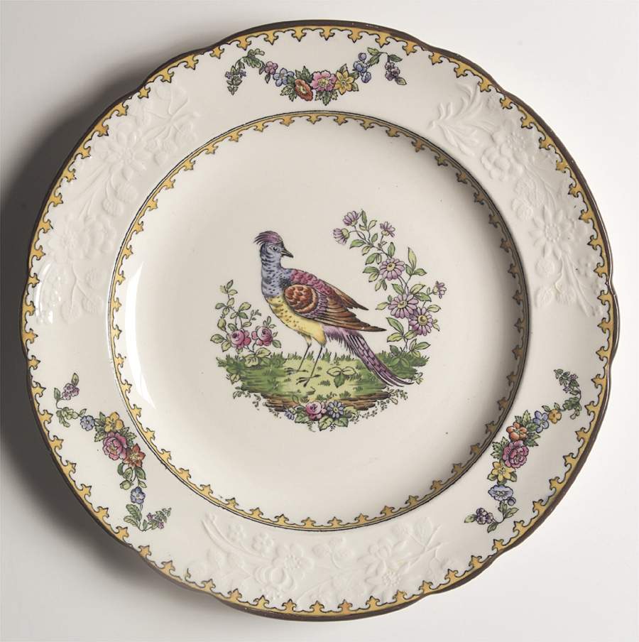 Vienna (Bird Center, Yellow, Scallop) Luncheon Plate by Spode-1
