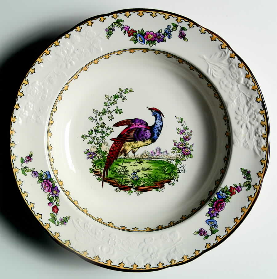 Vienna (Bird Center, Yellow, Scallop) Rim Soup Bowl by Spode-1