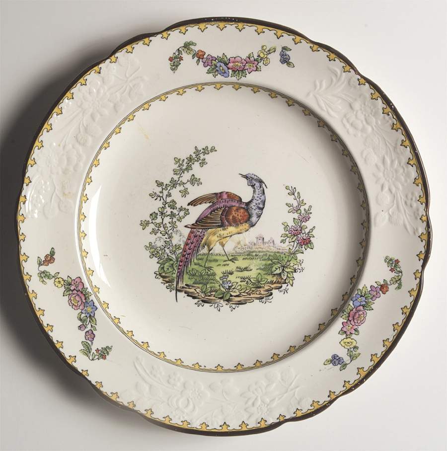 Vienna (Bird Center, Yellow, Scallop) Luncheon Plate by Spode-1