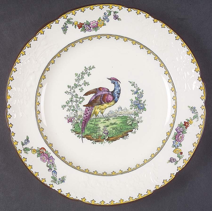Vienna (Bird Center, Yellow, Scallop) Luncheon Plate by Spode-1