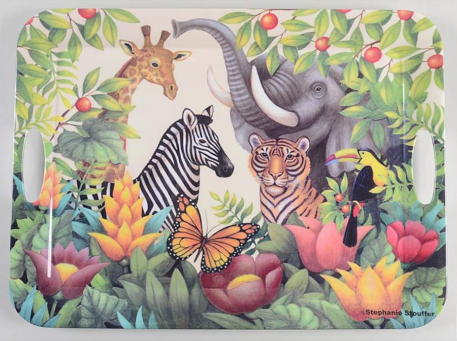 Jungle Animals 20" Rectangular Handled Melamine Serving Tray by Sakura-1