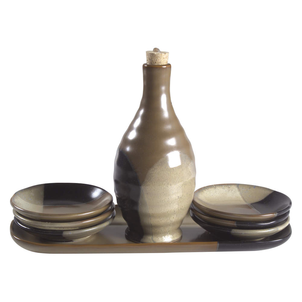 Gold Dust Black 9-Piece Dipping Set, Oil w/Drizzle, 6 Bowls & Tray by Sango-1