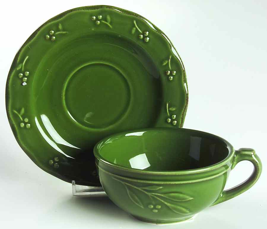 Bella Green (Basil) Flat Cup & Saucer Set by Signature-1