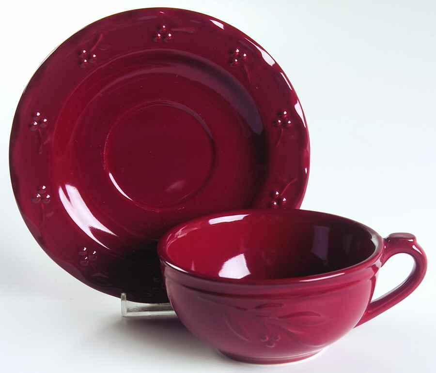 Bella Red (Ruby) Flat Cup & Saucer Set by Signature-1