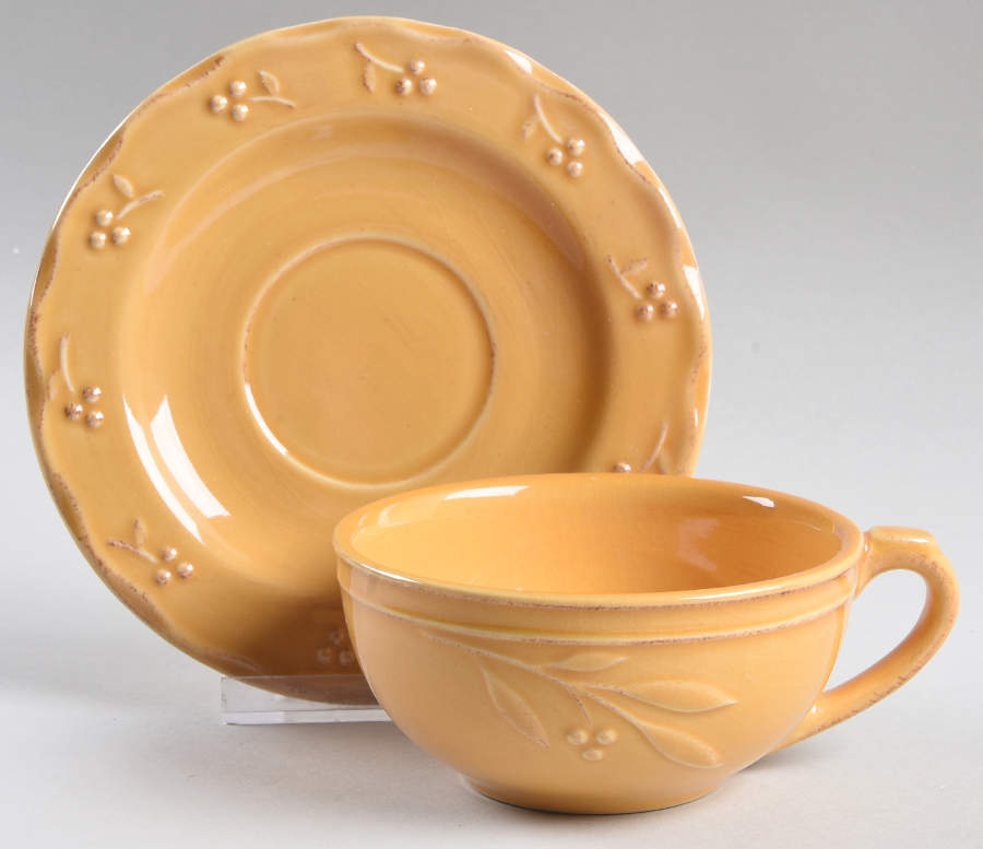 Bella Yellow (Mustard) Flat Cup & Saucer Set by Signature-1