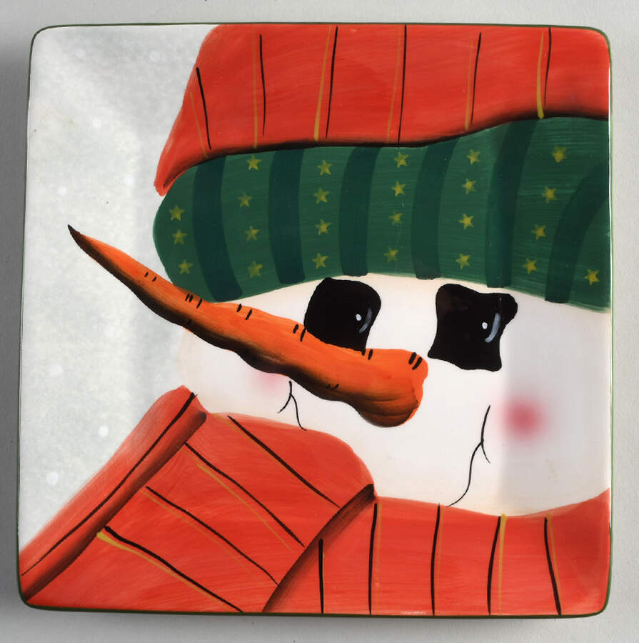 Snowmen Portraits (Decal) Square Salad Plate by Sakura-1