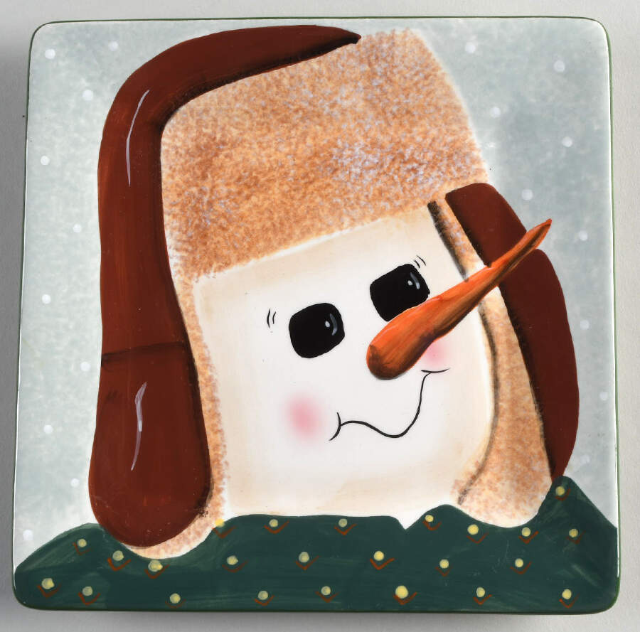 Snowmen Portraits (Decal) Square Salad Plate by Sakura-1
