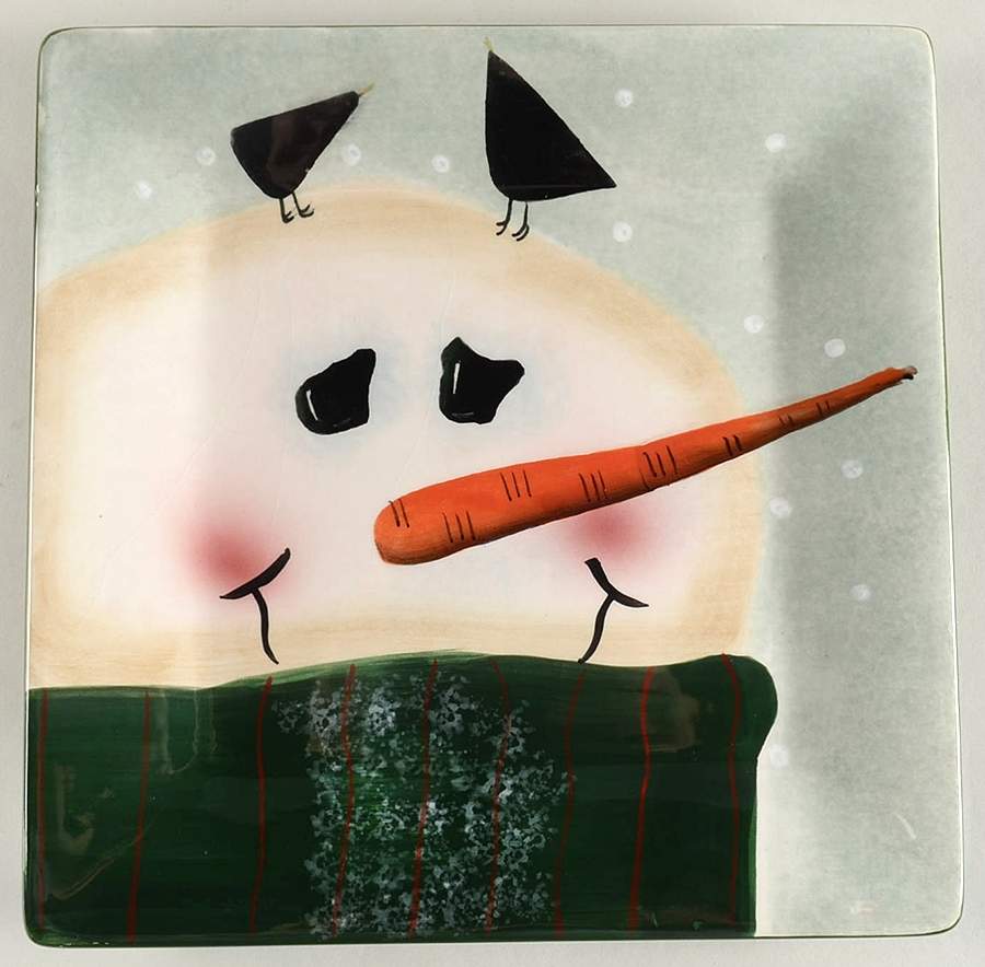 Snowmen Portraits (Decal) Square Salad Plate by Sakura-1