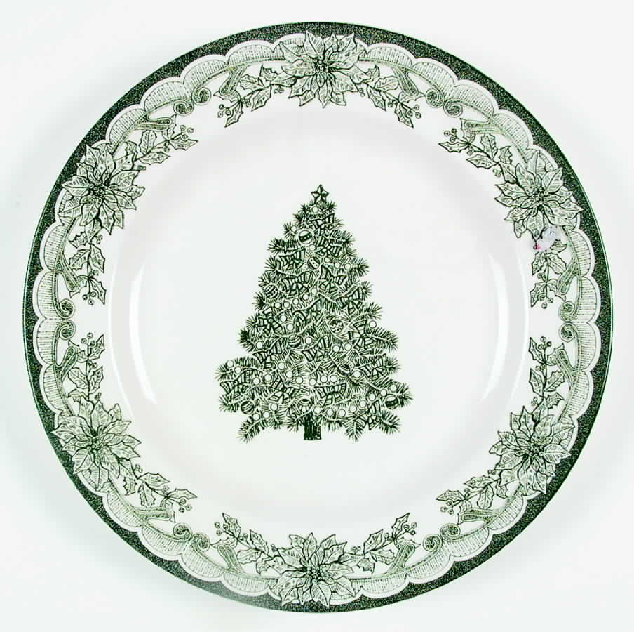 Yuletide Green 12" Chop Plate (Round Platter) by Staffordshire Engraving-1