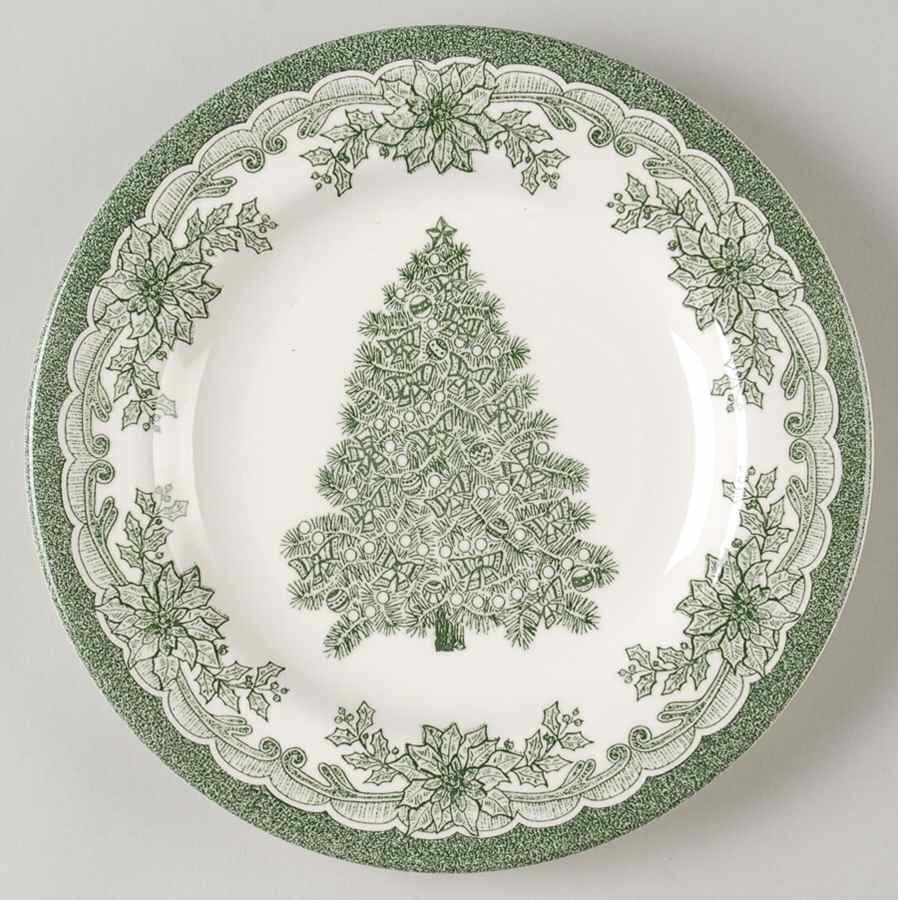 Yuletide Green Salad Plate by Staffordshire Engraving-1