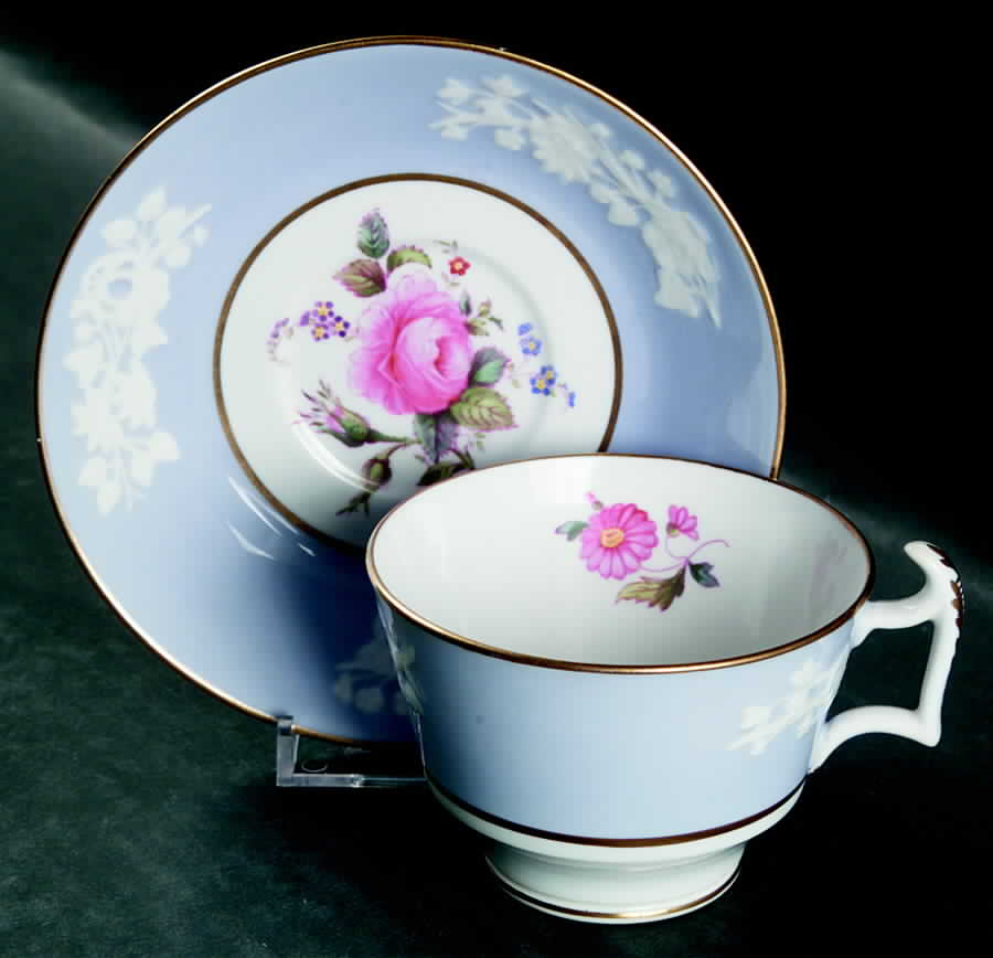 R4118 (Multicolored Flowers) Footed Cup & Saucer Set by Spode-1