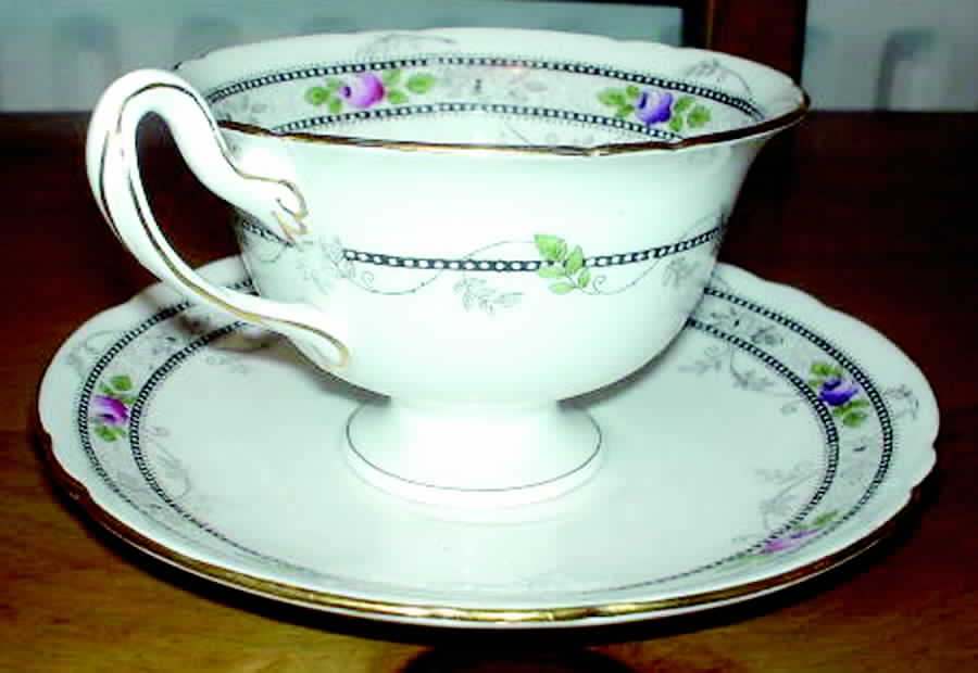 Rose and Beads Footed Cup & Saucer Set by Shelley-1