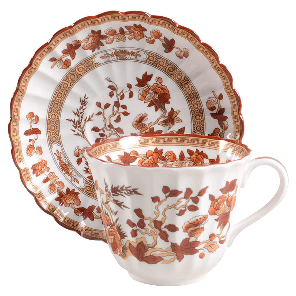 Indian Tree (Orange Rust, Bone, 2004) Flat Cup & Saucer Set by Spode-1