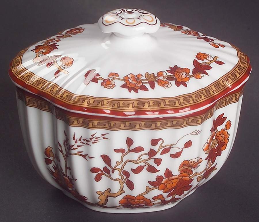 Indian Tree (Orange Rust, Bone, 2004) Sugar Bowl & Lid by Spode-1