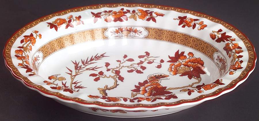 Indian Tree (Orange Rust, Bone, 2004) 9" Oval Vegetable Bowl by Spode-1