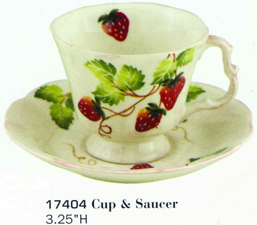 Strawberries (Scalloped) Footed Cup & Saucer Set by Sadek-1