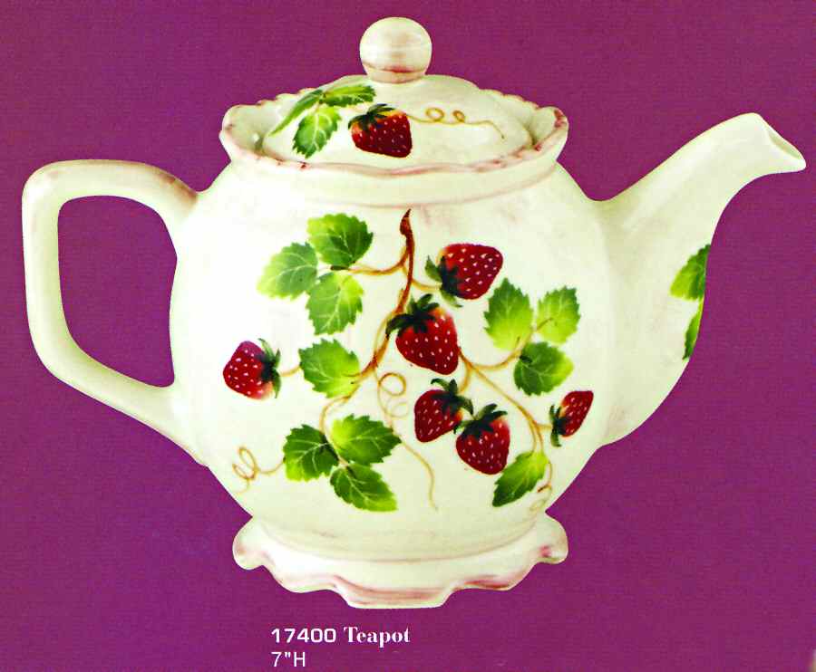 Strawberries (Scalloped) Teapot & Lid by Sadek-1