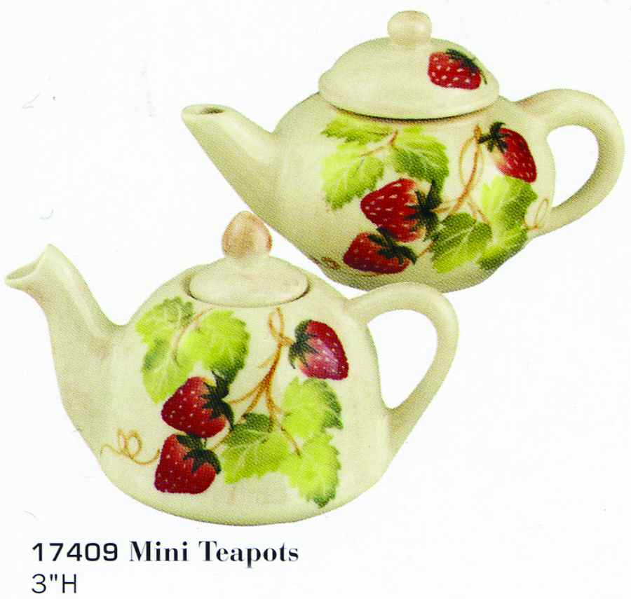 Strawberries (Scalloped) Mini Teapot & Lid by Sadek-1
