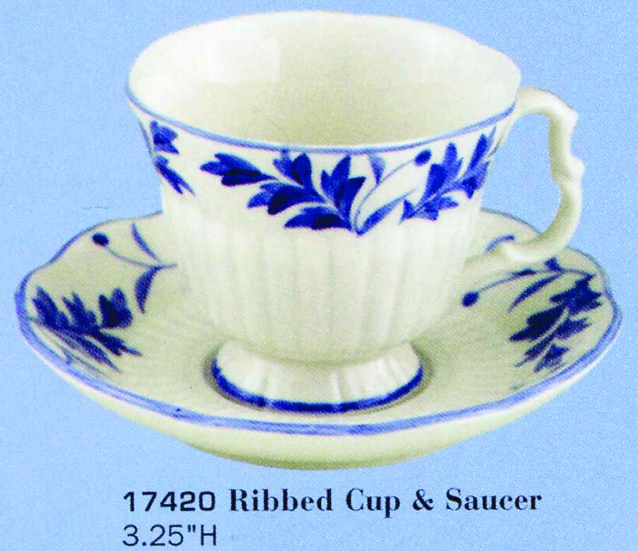 Blue Leaf Footed Cup & Saucer Set by Sadek-1