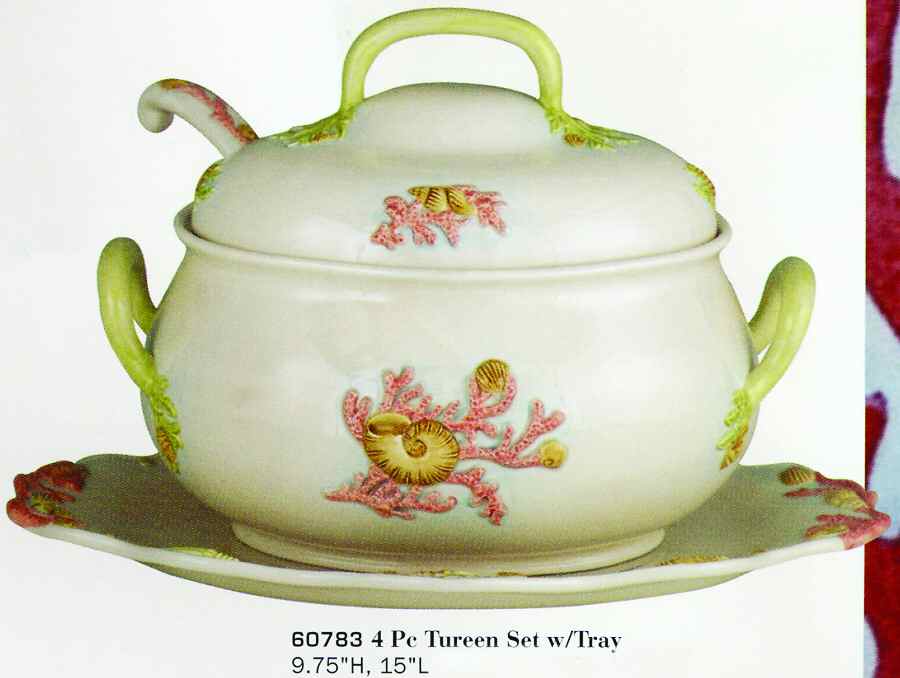 Sea Life Tureen & Lid w/Ladle & Underplate by Sadek-1