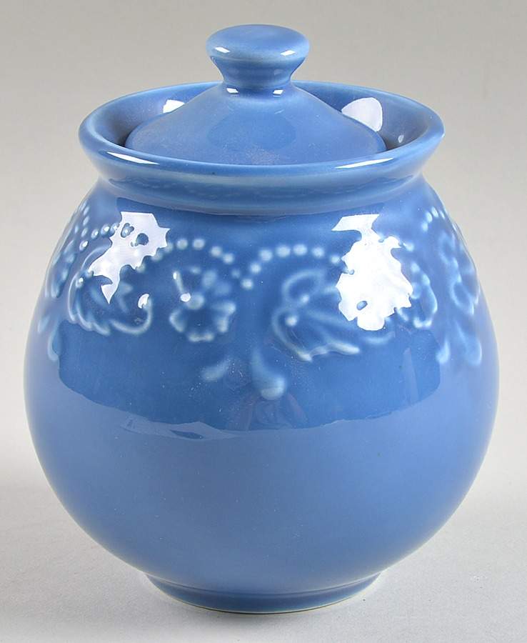 Sunflower Blue Sugar Bowl & Lid by Sadek-1