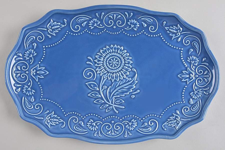 Sunflower Blue 16" Oval Serving Platter by Sadek-1