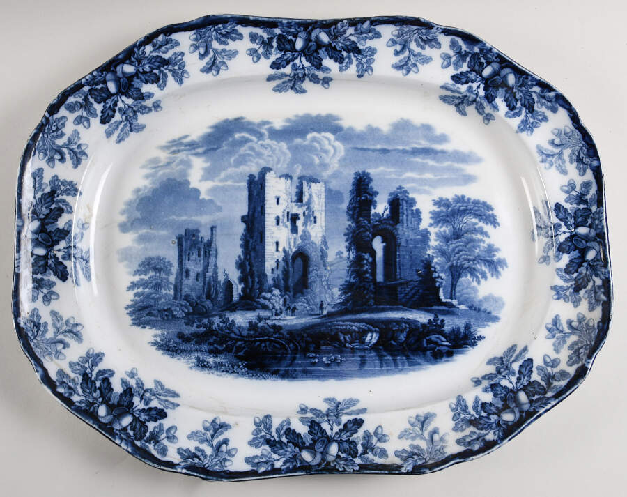 Ruins Blue (Pierced Edge, Circa 1884) 20" Oval Serving Platter by Spode-1