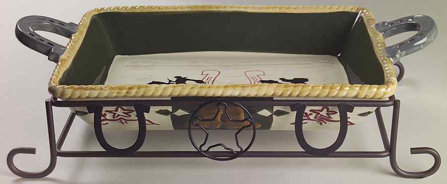 Happy Trails 13" Rectangular Baker with 16" Metal Stand by Sonoma Home-1