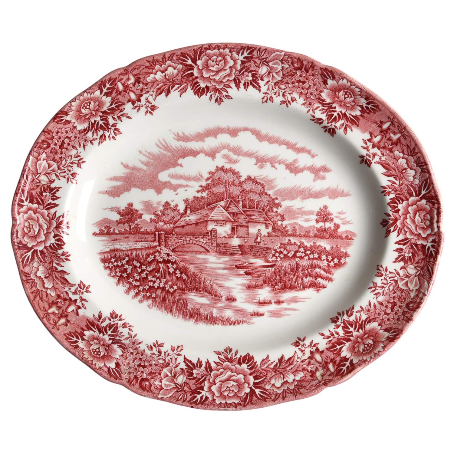 English Village Red 12" Oval Serving Platter by Salem-1