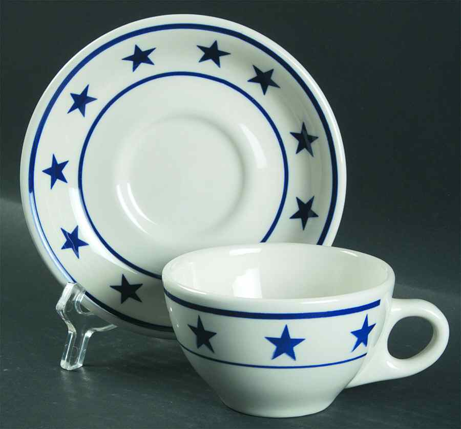Blue Plate Special Flat Cup & Saucer Set by Sterling China (USA)-1
